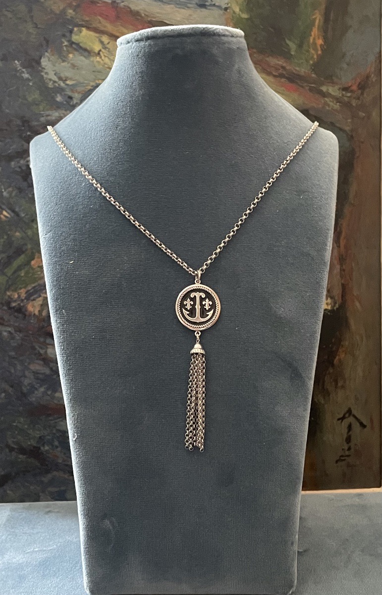 Long Necklace In Silver-plated Metal By Ted Lapidus, Circa 1970–1980, Couture Jewelry -photo-3