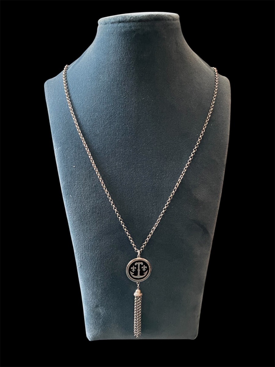 Long Necklace In Silver-plated Metal By Ted Lapidus, Circa 1970–1980, Couture Jewelry -photo-1