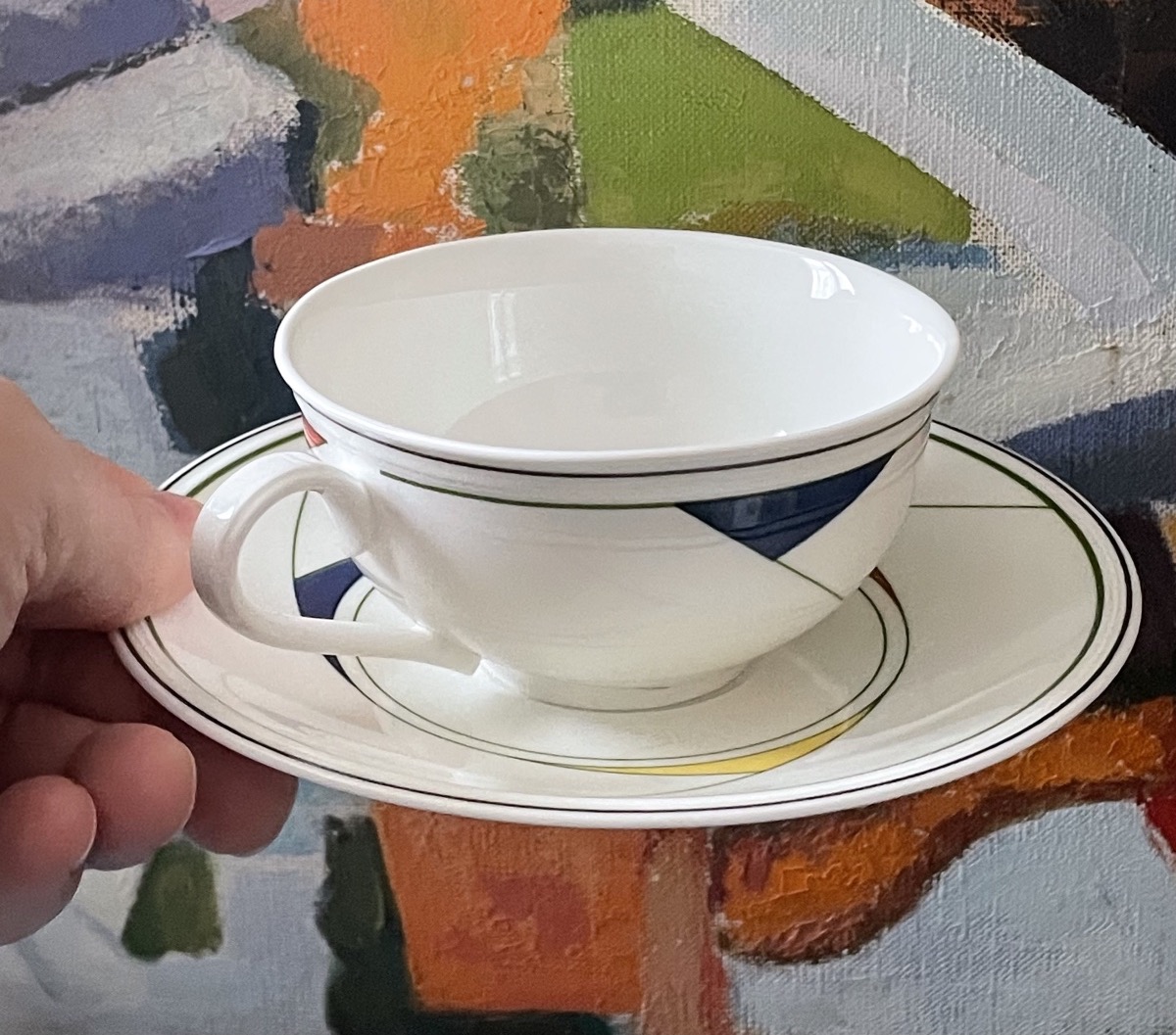 Set Of 4 Tea Cups, "trio" Model By Villeroy & Boch, Circa 1984, Memphis Style-photo-4
