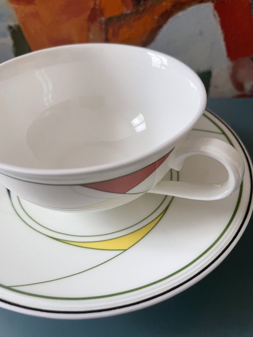 Set Of 4 Tea Cups, "trio" Model By Villeroy & Boch, Circa 1984, Memphis Style-photo-2