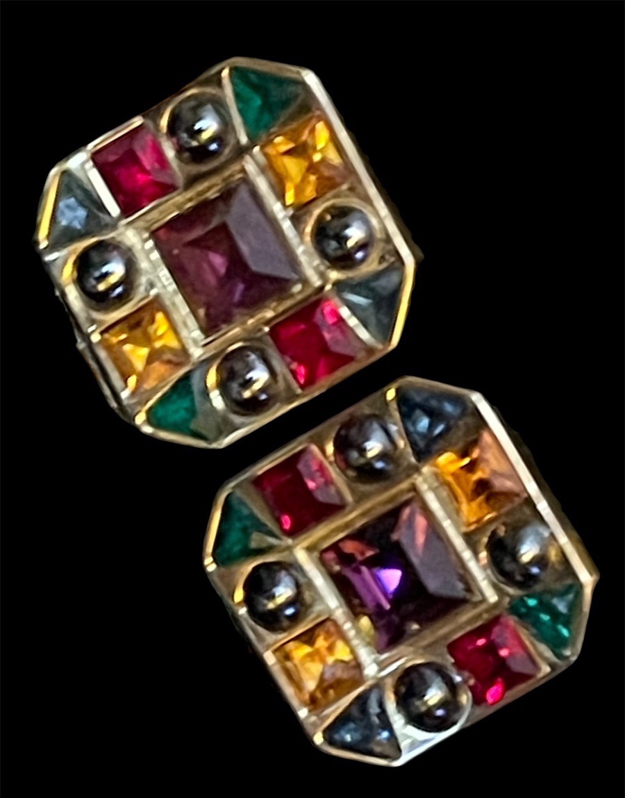 PARURE DE BIJOUX COUTURE DE LA MAISON BALMAIN - MÉTAL DORÉ ET PIERRES DE VERRE VINTAGE 1980-photo-3