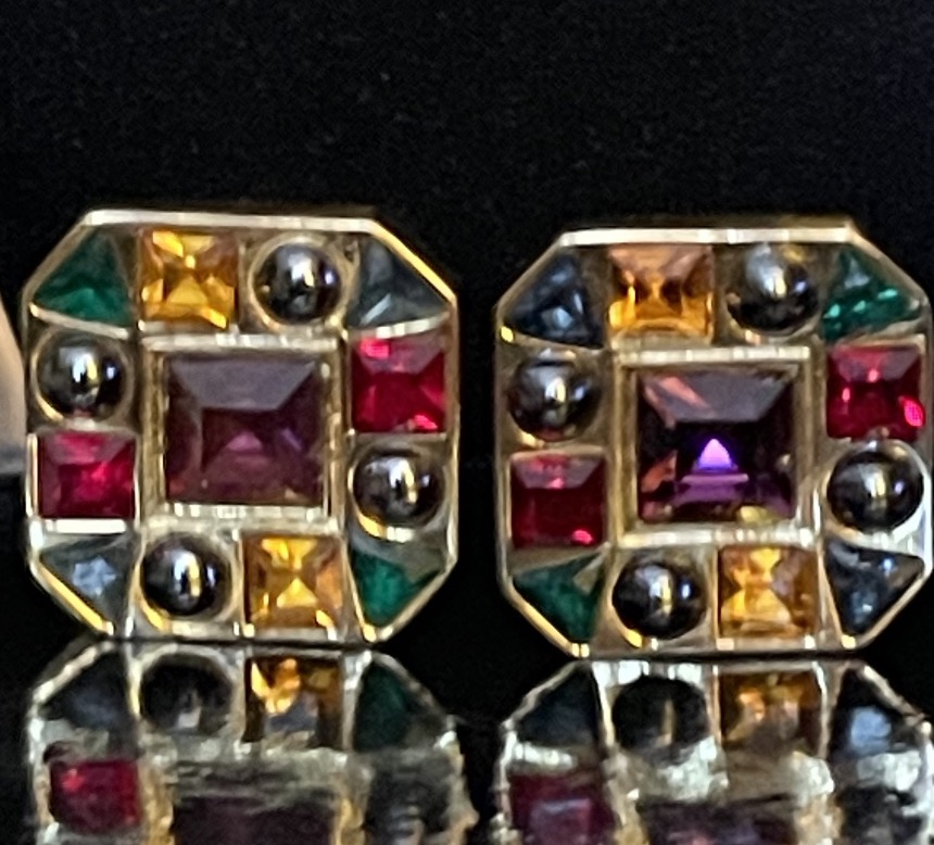 PARURE DE BIJOUX COUTURE DE LA MAISON BALMAIN - MÉTAL DORÉ ET PIERRES DE VERRE VINTAGE 1980-photo-7