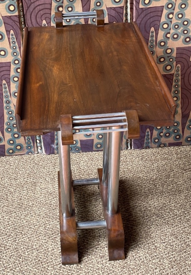 Art Deco-style Ocean Liner-inspired Side Smoking Table, Circa 1930, In Walnut And Chrome  -photo-4