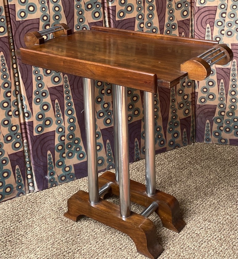 Art Deco-style Ocean Liner-inspired Side Smoking Table, Circa 1930, In Walnut And Chrome  -photo-8