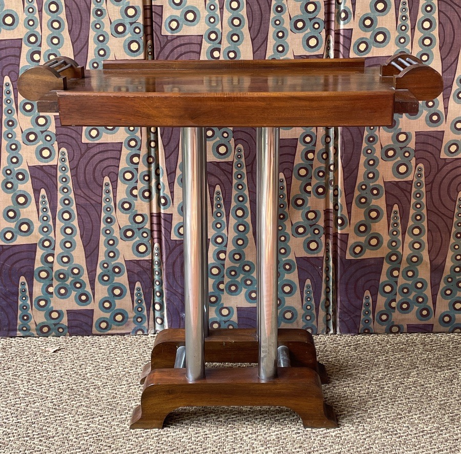 Art Deco-style Ocean Liner-inspired Side Smoking Table, Circa 1930, In Walnut And Chrome  