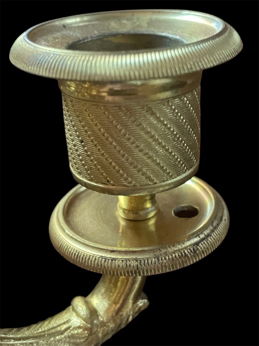 Pair Of Gilded Bronze Wall Sconces With Two Lights, Charles X Era, Empire Restoration Period -photo-4
