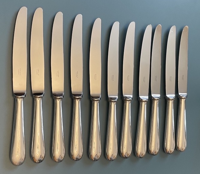 Set Of 11 Table Knives By Ercuis  Silver-plated Metal, "baguette" Model, Silverware-photo-2