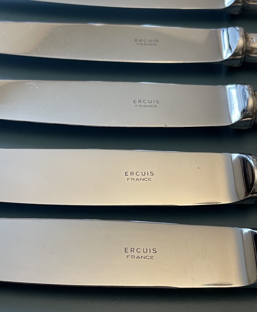 Set Of 11 Table Knives By Ercuis  Silver-plated Metal, "baguette" Model, Silverware-photo-3