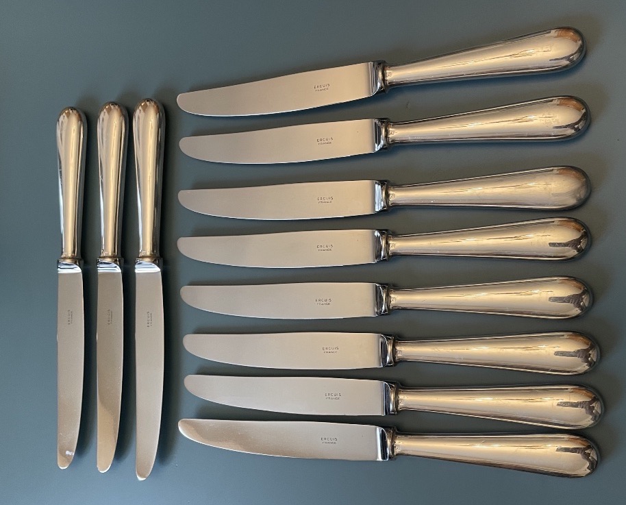 Set Of 11 Table Knives By Ercuis  Silver-plated Metal, "baguette" Model, Silverware-photo-2