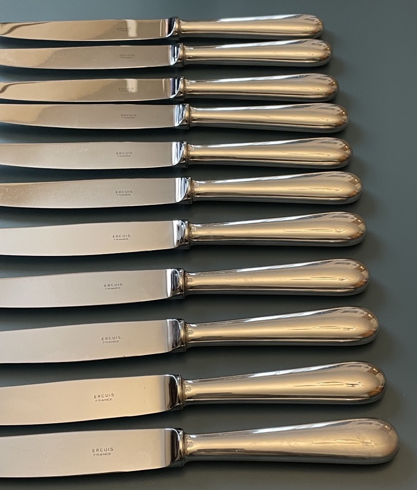 Set Of 11 Table Knives By Ercuis  Silver-plated Metal, "baguette" Model, Silverware-photo-3