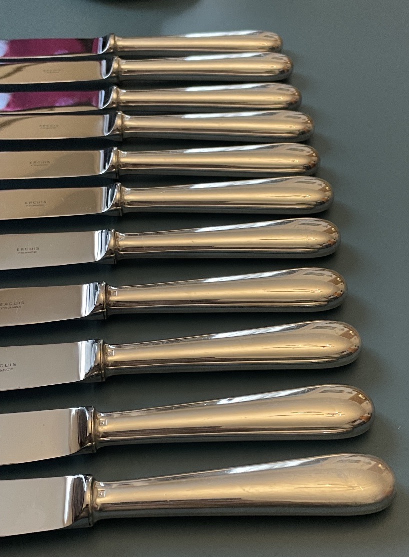 Set Of 11 Table Knives By Ercuis  Silver-plated Metal, "baguette" Model, Silverware-photo-4