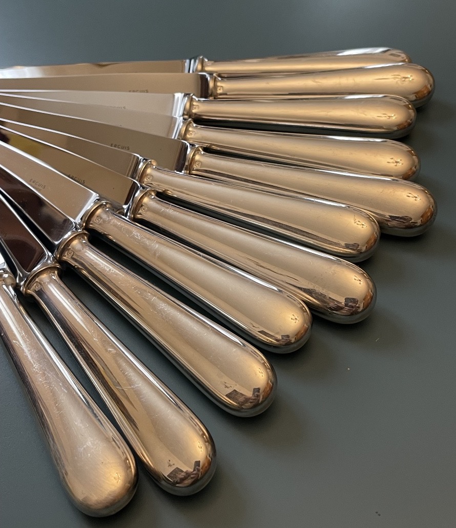 Set Of 11 Table Knives By Ercuis  Silver-plated Metal, "baguette" Model, Silverware-photo-6