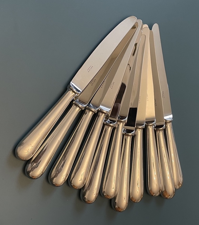 Set Of 11 Table Knives By Ercuis  Silver-plated Metal, "baguette" Model, Silverware-photo-8