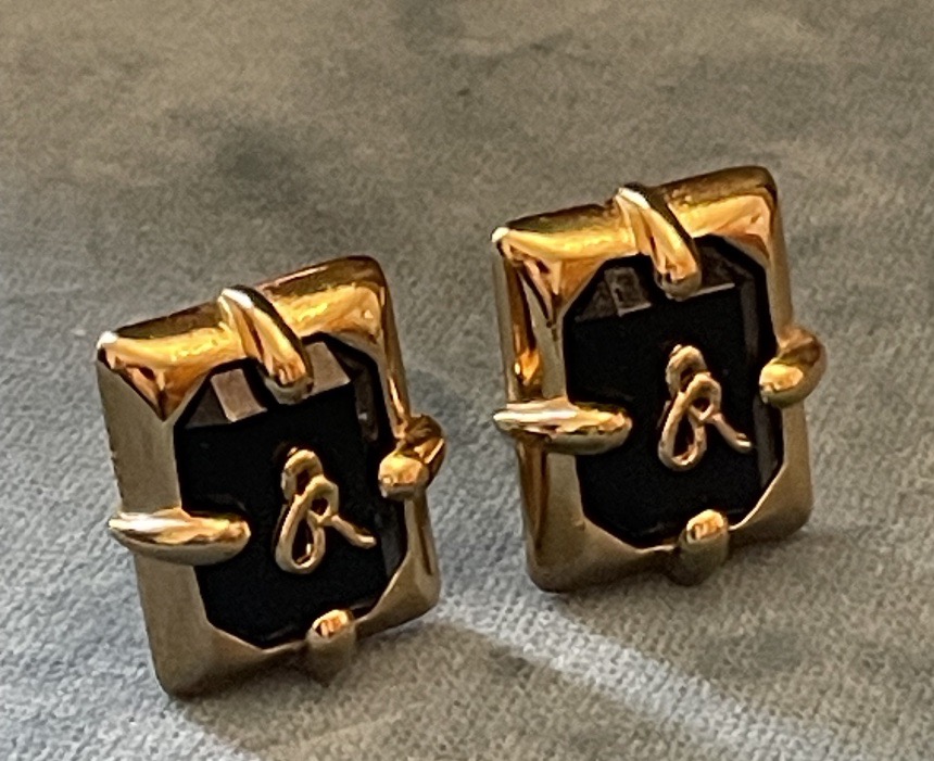 PAIRE DE BOUCLES D'OREILLES CLIPS COUTURE MAISON SONIA RYKIEL EN VERRE NOIR  & MÉTAL DORÉ -photo-6