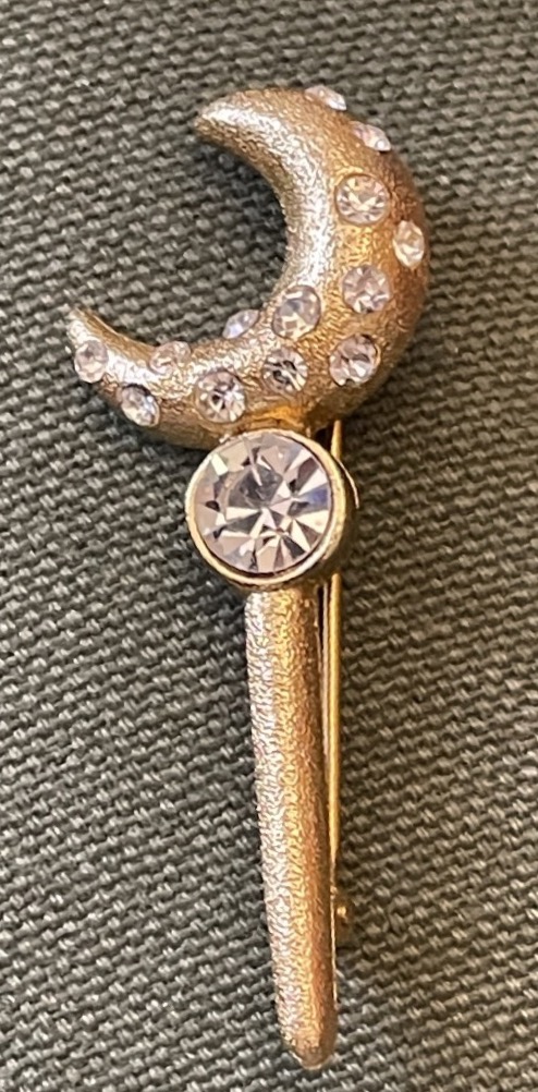 BROCHE VINTAGE COUTURE DE LA MAISON  GUY LAROCHE PARIS ESPRIT CELESTE CROISSANT DE LUNE STRASS -photo-4