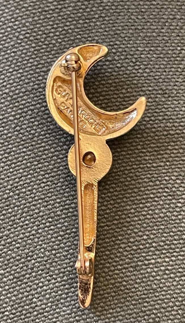 BROCHE VINTAGE COUTURE DE LA MAISON  GUY LAROCHE PARIS ESPRIT CELESTE CROISSANT DE LUNE STRASS -photo-1