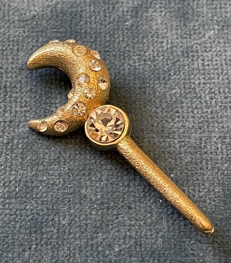 BROCHE VINTAGE COUTURE DE LA MAISON  GUY LAROCHE PARIS ESPRIT CELESTE CROISSANT DE LUNE STRASS -photo-4