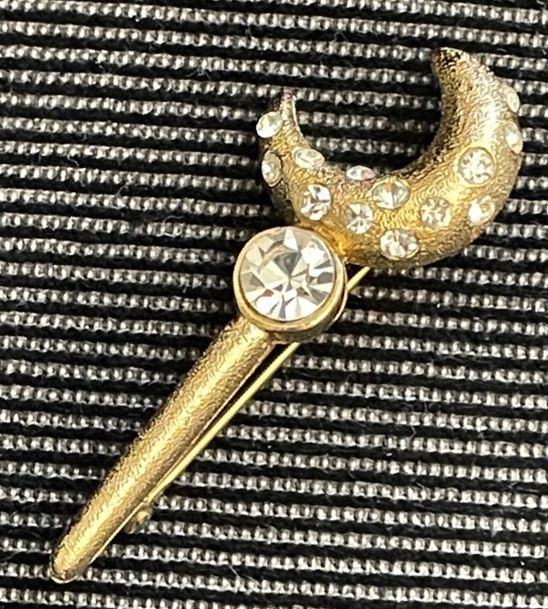 BROCHE VINTAGE COUTURE DE LA MAISON  GUY LAROCHE PARIS ESPRIT CELESTE CROISSANT DE LUNE STRASS -photo-5
