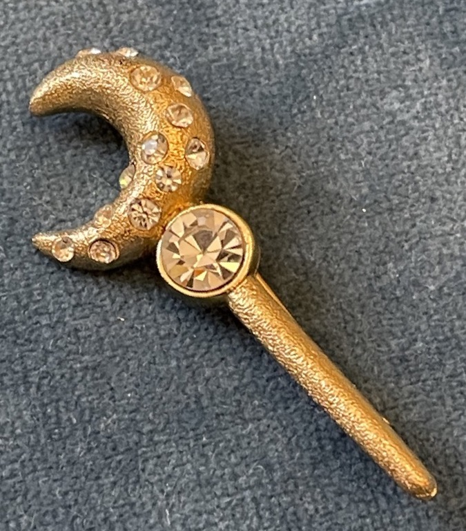 BROCHE VINTAGE COUTURE DE LA MAISON  GUY LAROCHE PARIS ESPRIT CELESTE CROISSANT DE LUNE STRASS -photo-8