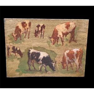 ETUDE DE VACHES PEINTRE ANIMALIER   XIXe  ANIMAUX  PEINTURE VACHE 