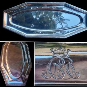 Large Long Silver Metal Dish Marquis Crown Nobleness Silverware  