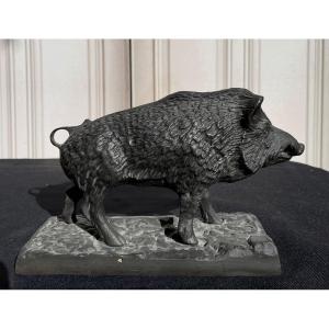 Patinated Bronze Boar M.korniluck Polish Artist Stamp Bracia Korniluck Siedlce  