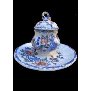 Mourardier Gien Delft Model Rooster And Peonies Earthenware 