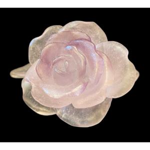 Rose In Glass Paste Daum France Cristal Paperweight 