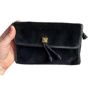 Céline Clutch In Black Velvet Vintage Triomphe Evening Pouch 