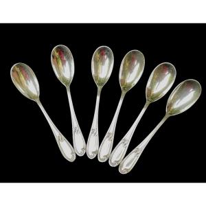 6 Egg Spoons In Silver Metal From The House Ercuis Art Nouveau Silverware Goldwork 