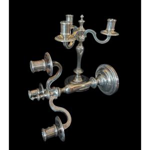Pair Of 3-arm Candlesticks Chrisotel From Maison Christofle Silver Metal  