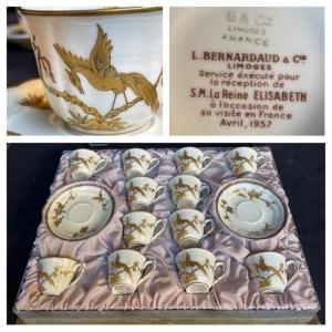 Set Of 12 Queen Elizabeth II Coffee Cups From Ka Maison Bernardaud 1st Official Visit 