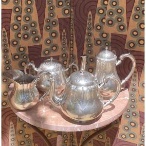 SERVICE À CAFÉ ET À THÉ  DE LA MAISON CHRISTOFLE MODÈLE FEUILLES DE HOUX ART DÉCO  