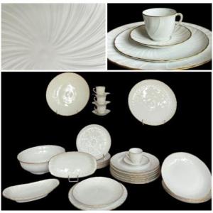 SERVICE  DE TABLE BERNARDAUD MODÈLE VERLAINE PORCELAINE  LIMOGES  LISERÉ DORÉ  MOTIF PÉTALE