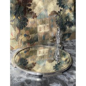 Saglier-frères Art Deco Silver Metal Table Centerpiece Mirror
