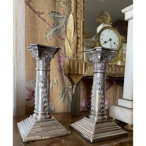 Pair Of Edwardian Silver-plated Candlesticks By John Pound & Co.
