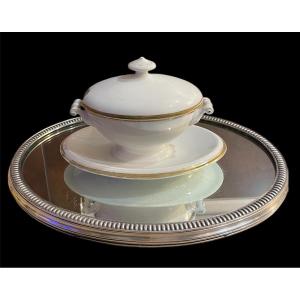 Main Centre Or Silver-plated Metal Centerpiece With Graveled Decoration, Early 20th Century Mirror 