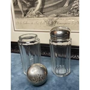 FLACONS DE TOILETTE EN ARGENT MASSIF  ANGLAIS  ET CRISTAL  COURONNE NOBILIAIRE BLASON NOBLESSE