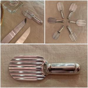 Set Of 6 Knife Rests From The Christofle House By Luc Lanel, Racket Ondulation Model, 1930