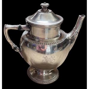 THÉIÈRE EN MÉTAL  ARGENTÉ DE L'ORFÈVRE CAYLAR & BAYARD GRAVÉE D'UNE COURONNE IMPÉRIALE  NOBLE 