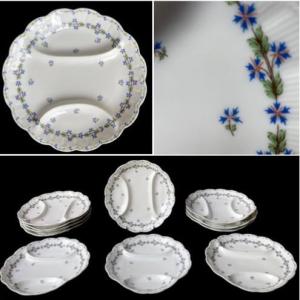 12 ASSIETTES À ASPERGES THÉODORE HAVILAND MODÈLE  AUX BLEUETS   PORCELAINE DE LIMOGES  BARBEAUX