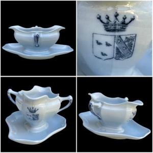  SAUCIÈRE ARMOIRIES VICOMTE FAMILLE GENTET DE LA CHESNELIERE  & MARESCHAL DE CHARENTENAY  NOBLE