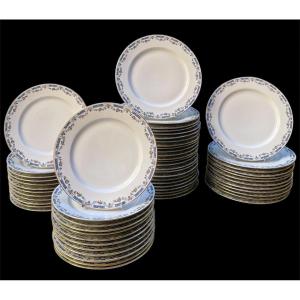 Raynaud Table Service In Limoges Porcelain Gilded Border Flower Garland