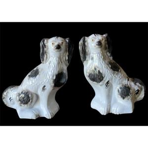 Pair Of Ceramic Dogs, Staffordshire, England, 19th Century, Victorian Era