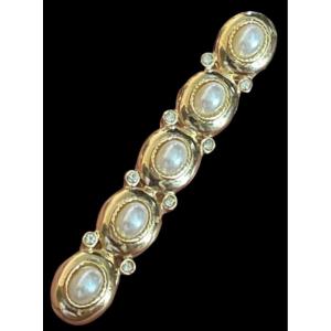 Givenchy Paris New York Brooch, Gold-plated Metal With Fancy Pearls And Rhinestones V