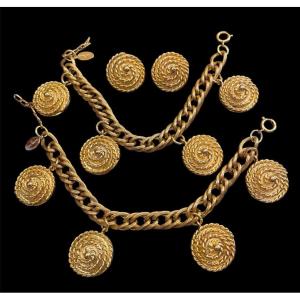 Loris Azzaro Home Accessories Set: Pair Of Charms Bracelets And Earring Clips, Circa 1980