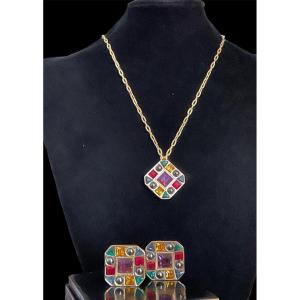 Balmain Haus Couture Jewelry Set - Gold-plated Metal And Vintage Glass Stones, 1980