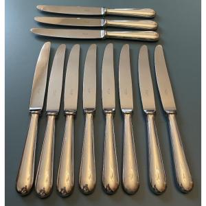 Set Of 11 Table Knives By Ercuis  Silver-plated Metal, "baguette" Model, Silverware