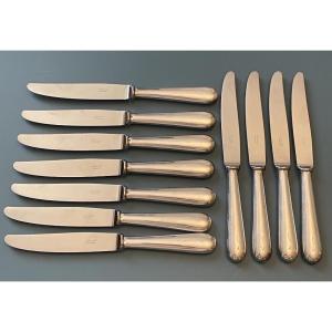 11 Cheese And Dessert Knives From Ercuis, Silver-plated Metal, "baguette" Model, Silverware