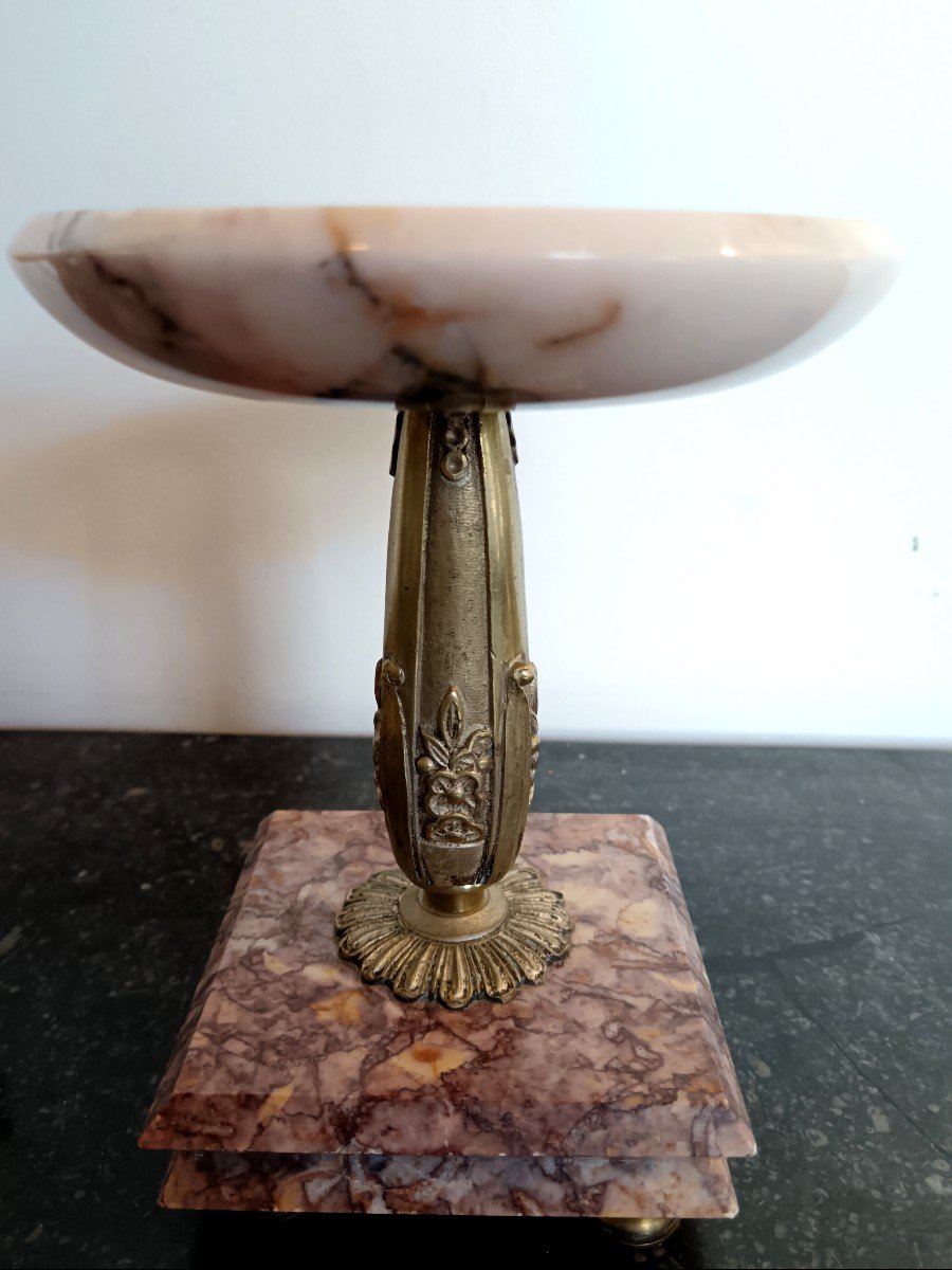 Paire de cassolettes en marbre et bronze Art Déco-photo-1